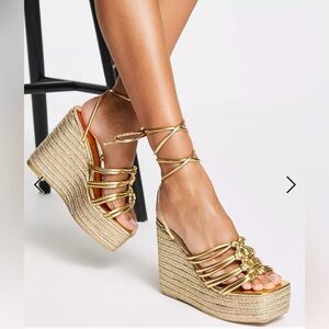 Gold Strappy Wedge Sandals
